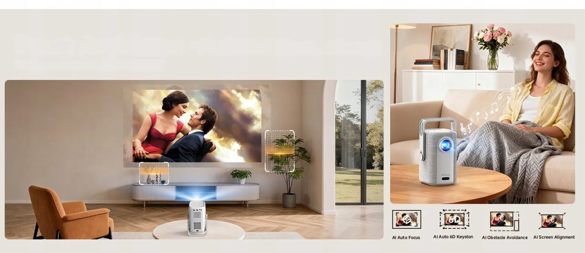 „iSinbox“ 4K projektorius su „Wi-Fi“, „Bluetooth“ ir automatiniu fokusavimu, „Netflix“, „YouTube“, „Prime Video“ bei „Dolby“