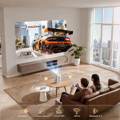 „iSinbox“ 4K projektorius su „Wi-Fi“, „Bluetooth“ ir automatiniu fokusavimu, „Netflix“, „YouTube“, „Prime Video“ bei „Dolby“