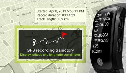 Išmanioji apyrankė, turistinė GPS smartapyrankė, HR monitoriaus programa, TFT ekranas, juoda