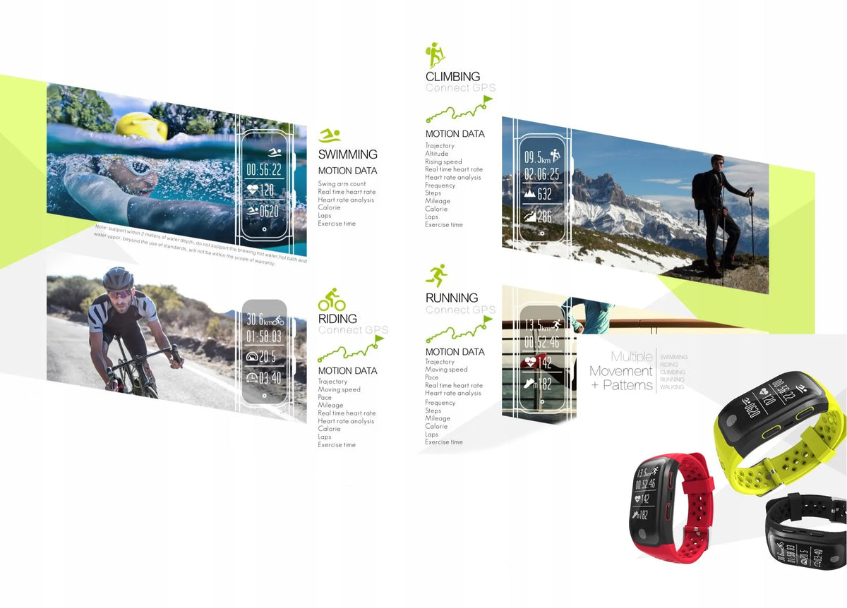 Išmanioji apyrankė, turistinė GPS smartapyrankė, HR monitoriaus programa, TFT ekranas, juoda