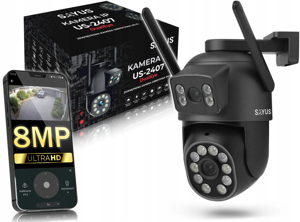 Išorinė kamera 2x8MPx sukamoji dviguba 5x priartinimas ULTRA HD detekcija IP WIFI