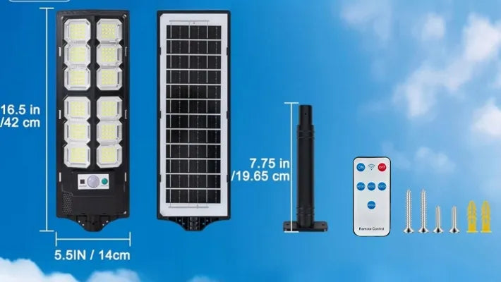 Išorinė LED saulės gatvių lempa su judesio ir sutemų jutikliu 3000W