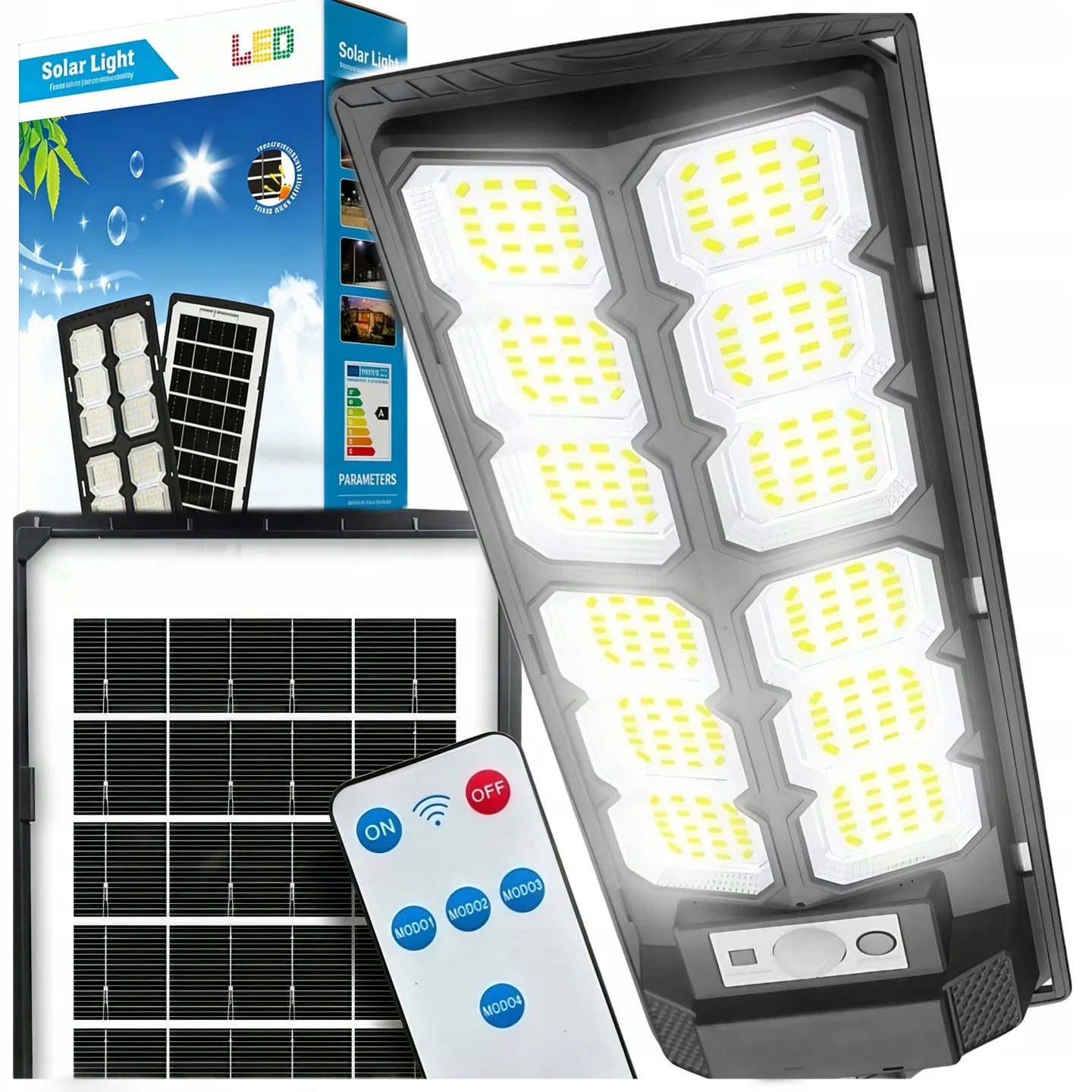 Išorinė LED saulės gatvių lempa su judesio ir sutemų jutikliu 3000W