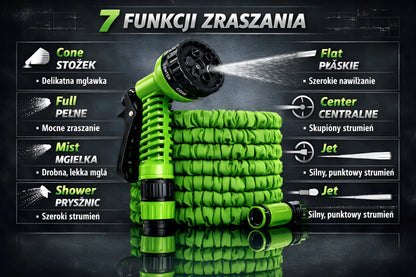 Išsiplečianti sodo žarna BULLTEK 75m + 7 funkcijų purkštuvas + jungtys