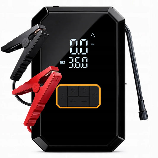 JUMP STARTER BOOSTER 16000 mAh ORO KOMPRESORIUS 150 PSI 10,3 BAR PROŽEKTORIUS POWERBANK