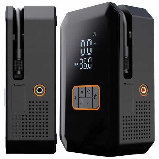 JUMP STARTER BOOSTER 16000 mAh ORO KOMPRESORIUS 150 PSI 10,3 BAR PROŽEKTORIUS POWERBANK