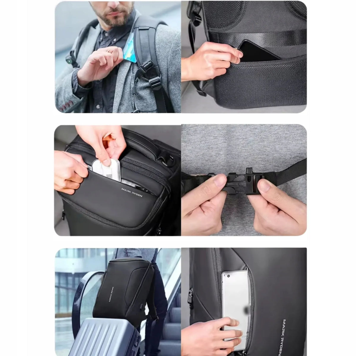 Juoda „Imiti“ miesto kuprinė vyrams ir jaunimui nešiojamajam kompiuteriui, atspari vandeniui, talpi, su USB prievadu