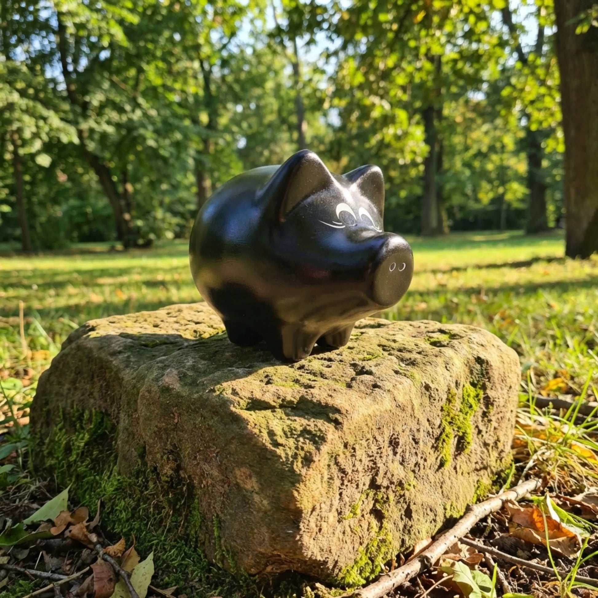 Juoda kiaulės formos taupyklė, XL dydžio, keraminė, dūžtanti, talpi, puikiai tinkanti dovanai