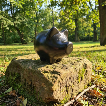 Juoda kiaulės formos taupyklė, XL dydžio, keraminė, dūžtanti, talpi, puikiai tinkanti dovanai