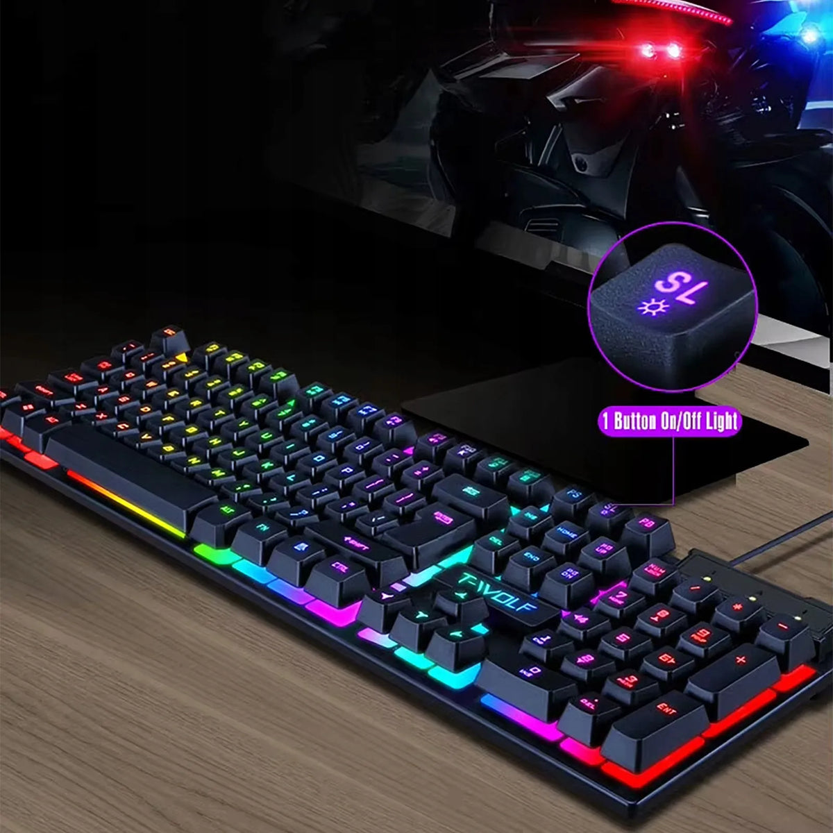 Juoda LED apšvietimo žaidimų klaviatūra DSJ K_500 su pele