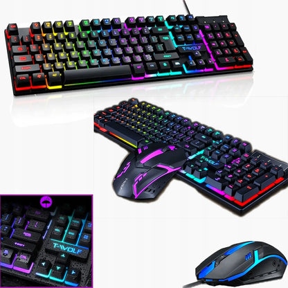 Juoda LED apšvietimo žaidimų klaviatūra DSJ K_500 su pele