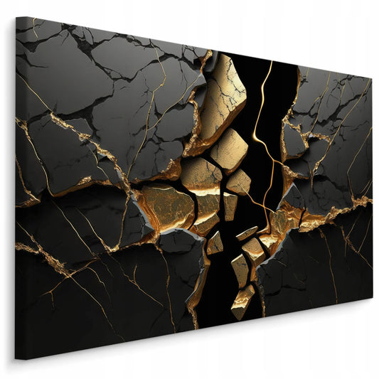 Juodai auksinis marmuro abstraktus paveikslas ant drobės svetainei, 120 × 80 cm