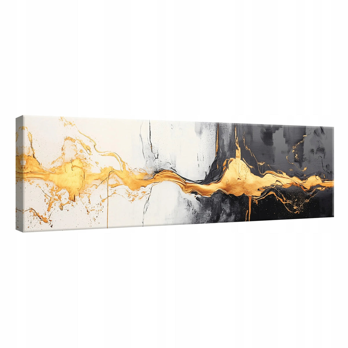 Juodos ir auksinės abstrakcijos paveikslas ant drobės svetainei, miegamajam ir virtuvei, XXL, 145 x 45 cm