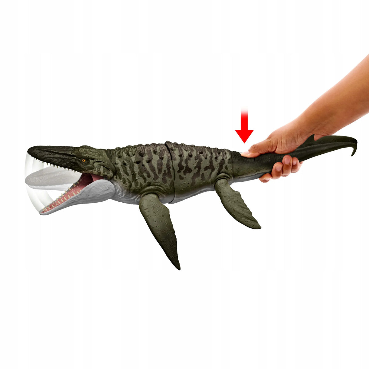 Jurassic World Rebirth didelė dinozauro figūrėlė – mosazauro puolimas nasrais, 65 cm