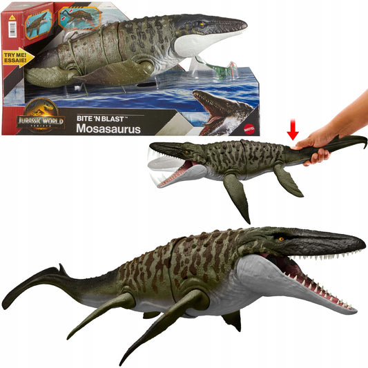 Jurassic World Rebirth didelė dinozauro figūrėlė – mosazauro puolimas nasrais, 65 cm