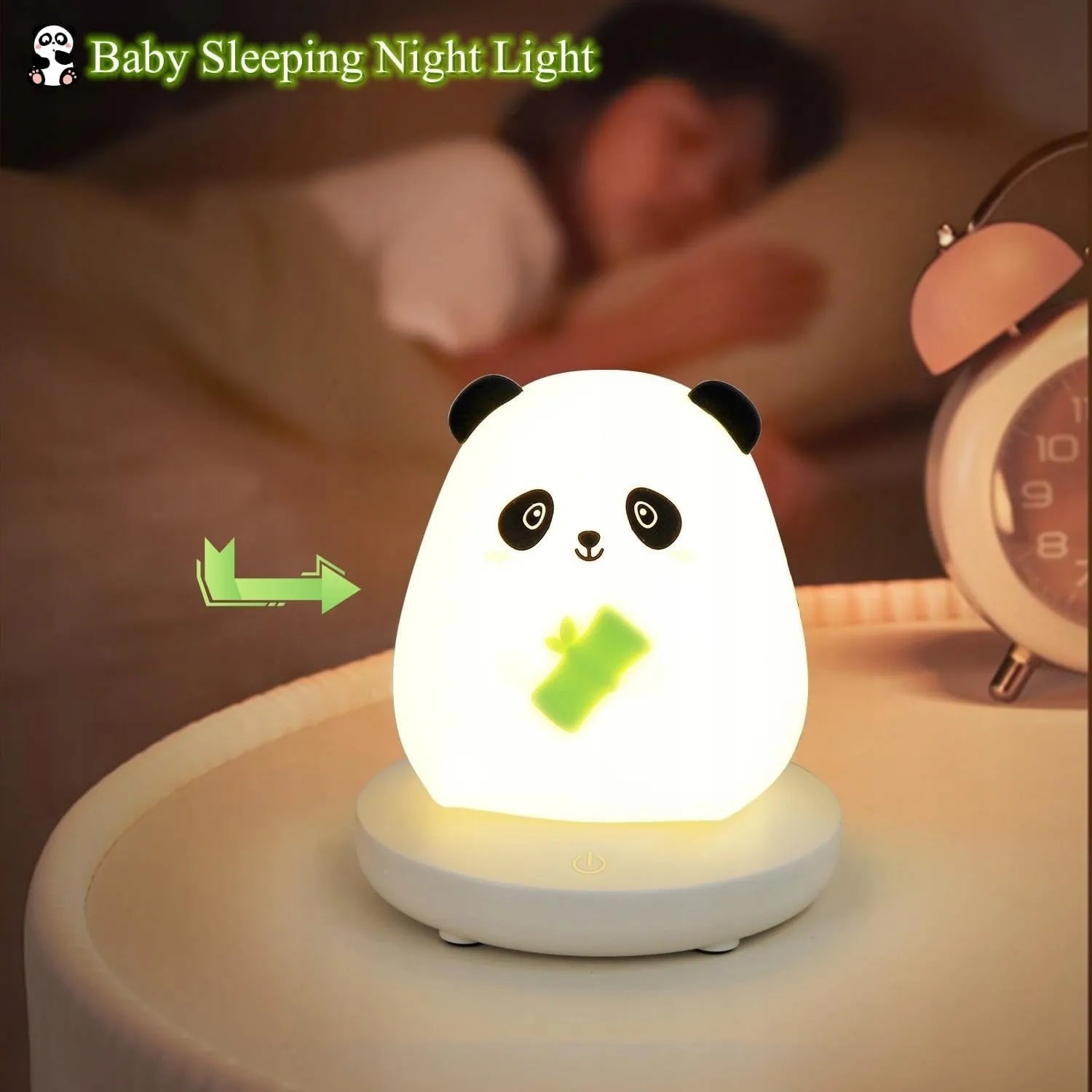 Jutiklinė LED Naktinė Lempa „Panda“ iš Minkšto Silikono