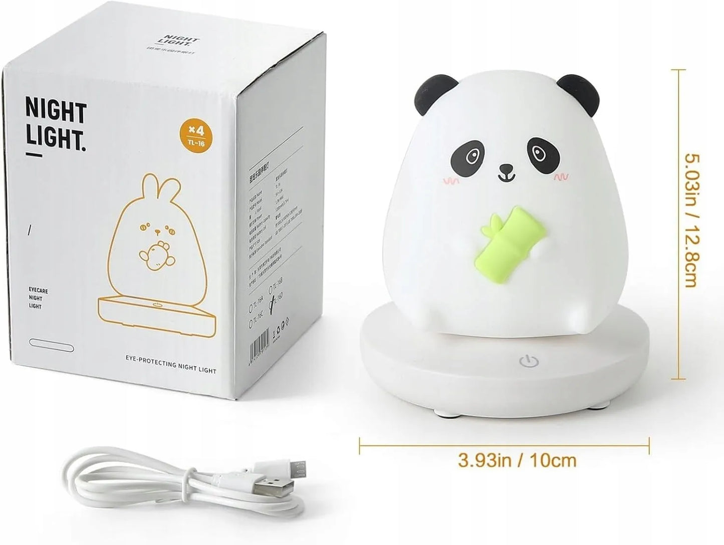 Jutiklinė LED Naktinė Lempa „Panda“ iš Minkšto Silikono