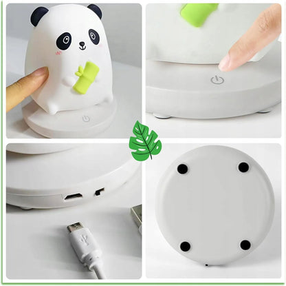 Jutiklinė LED Naktinė Lempa „Panda“ iš Minkšto Silikono