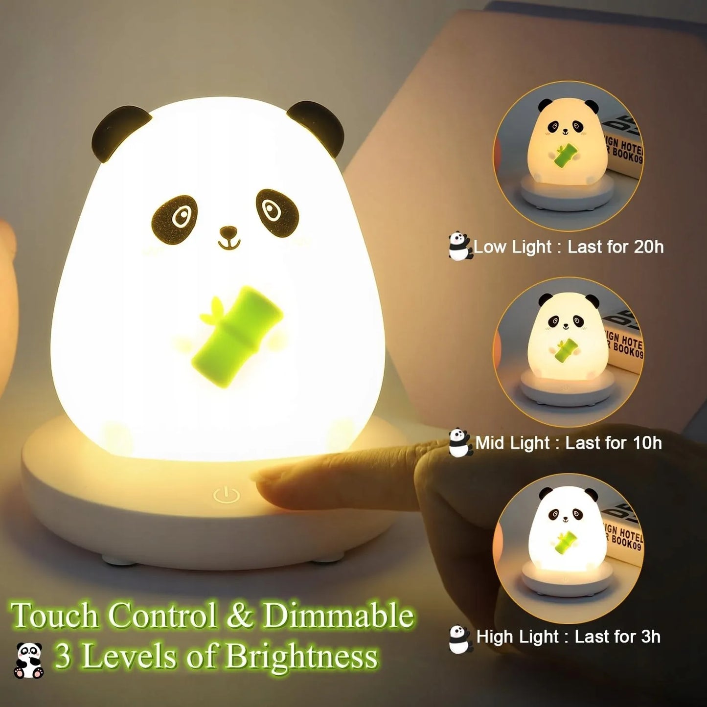 Jutiklinė naktinė lemputė „Panda“ – žavingas LED šviestuvas vaikams iš minkšto silikono