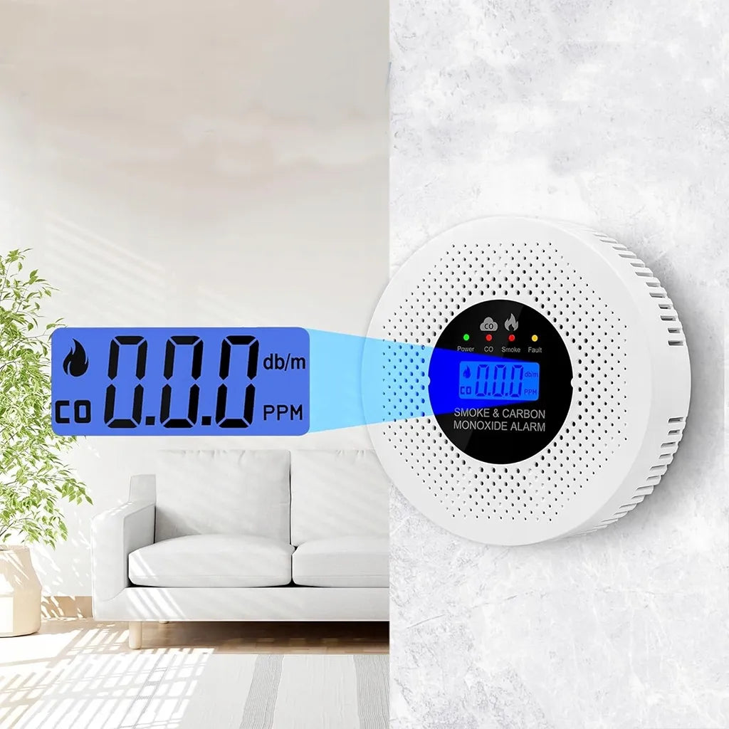 JYIPure anglies monoksido ir dūmų detektorius 2in1 su LCD ekranu