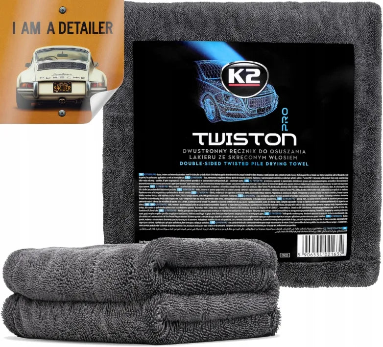 K2 TWISTON dvipusis rankšluostis automobilio dažų džiovinimui, susukto pluošto, 60x90cm