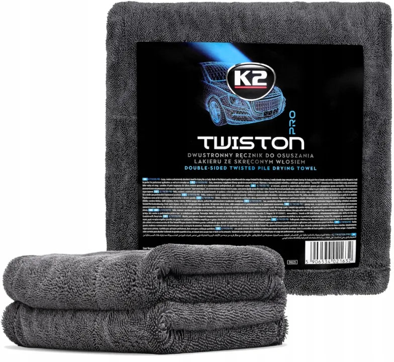 K2 TWISTON dvipusis rankšluostis automobilio dažų džiovinimui, susukto pluošto, 60x90cm