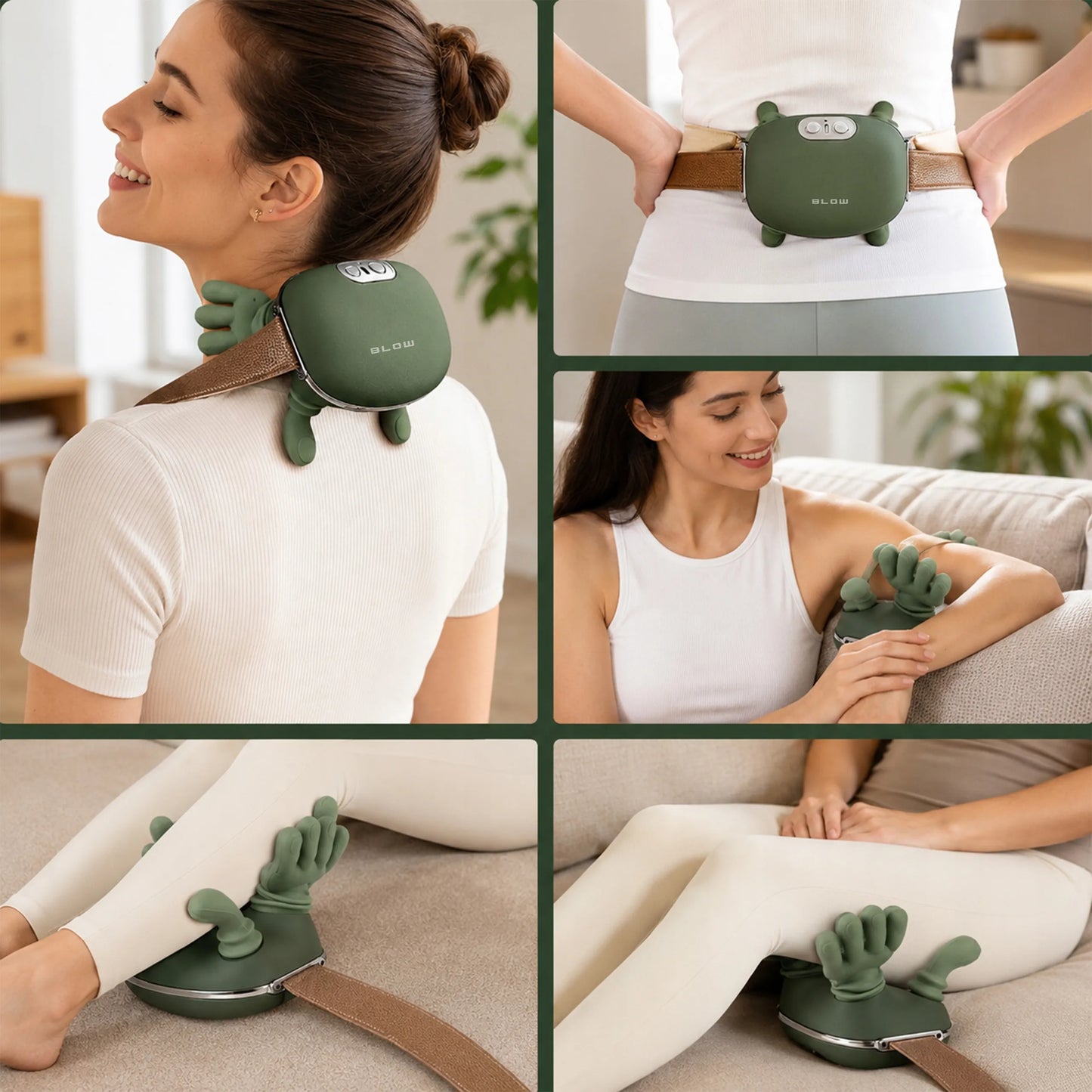 Kaklo, pečių ir blauzdų masažuoklis Shiatsu su šildymu, belaidis, minkymo funkcija