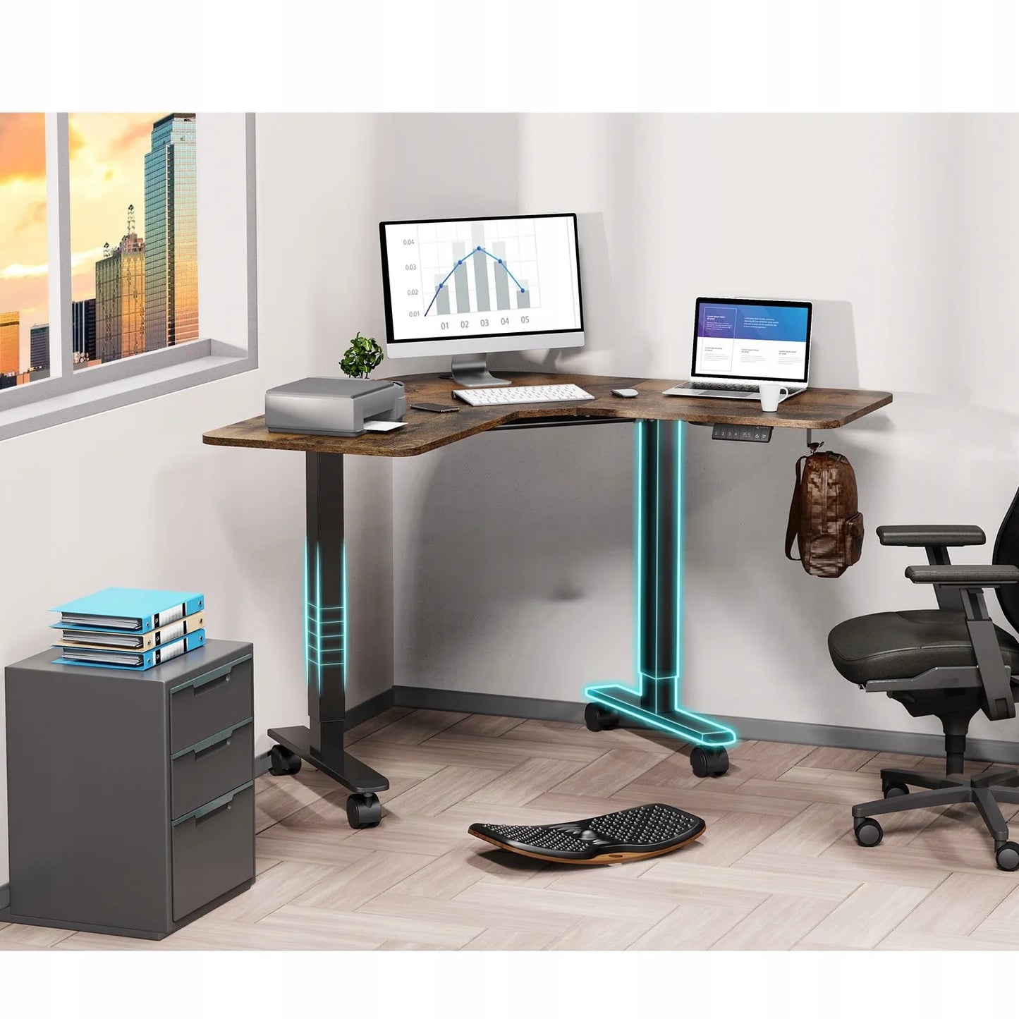 Kampinis rašomasis stalas Triadyn WorkBase 1206L su elektriniu aukščio reguliavimu 120x120cm