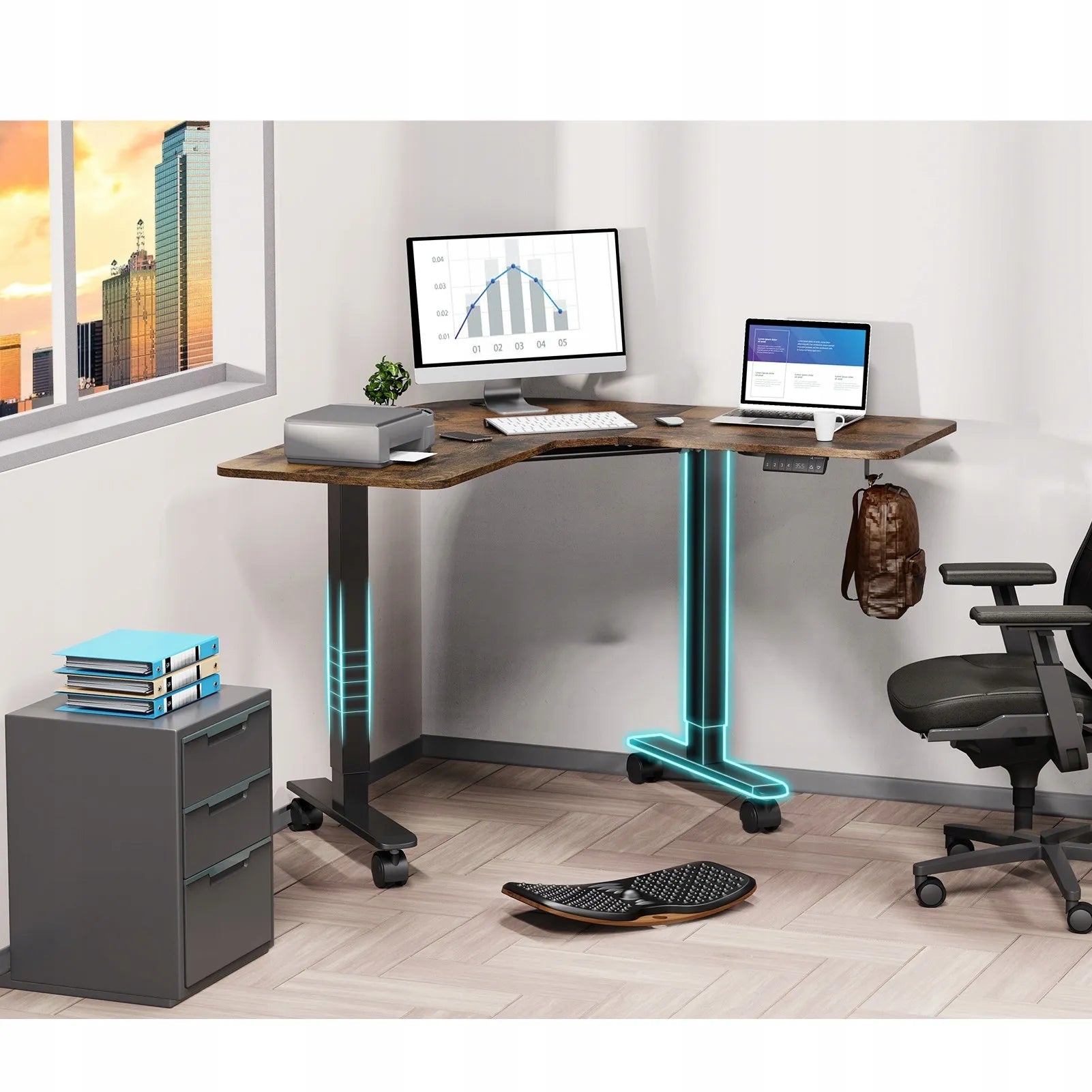 Kampinis rašomasis stalas Triadyn WorkBase 1206L su elektriniu aukščio reguliavimu 120x120cm
