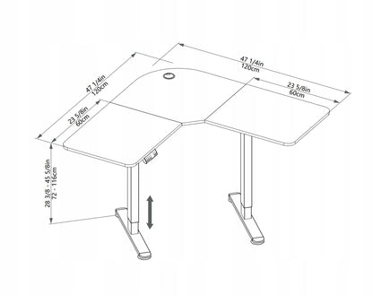 Kampinis rašomasis stalas Triadyn WorkBase 1206L su elektriniu aukščio reguliavimu 120x120cm