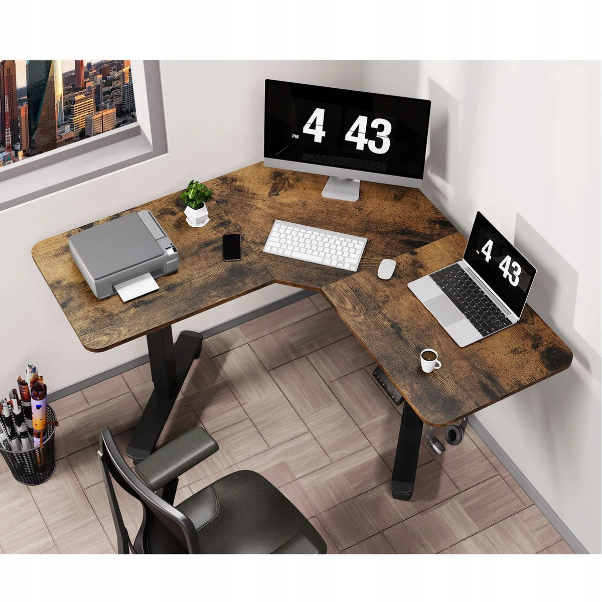 Kampinis rašomasis stalas Triadyn WorkBase 1206L su elektriniu aukščio reguliavimu 120x120cm