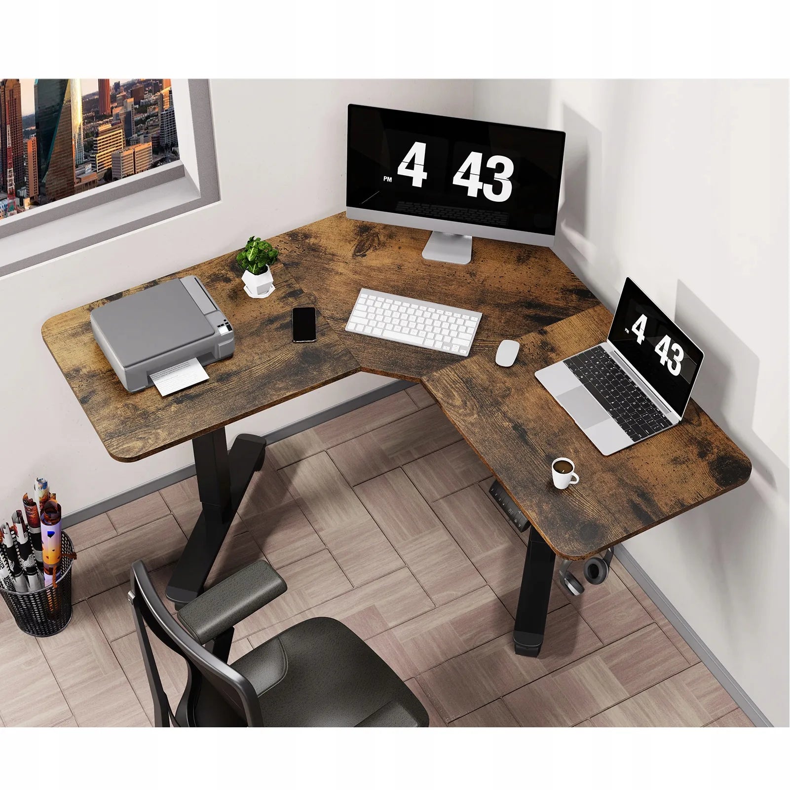 Kampinis rašomasis stalas Triadyn WorkBase 1206L su elektriniu aukščio reguliavimu 120x120cm