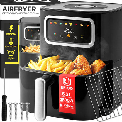 Karšto oro gruzdintuvė RETOO Air Fryer 1450W, 5,5 l, 8 programų