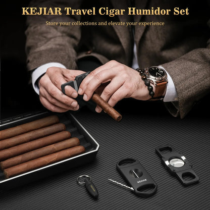 Keliaujantis cigarų humidoras 5 cigarams su higrometru, kedrinis, kompaktiškas