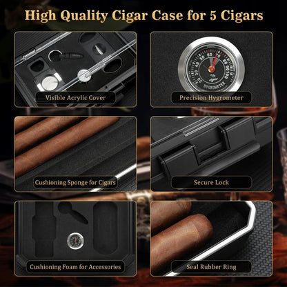 Keliaujantis cigarų humidoras 5 cigarams su higrometru, kedrinis, kompaktiškas