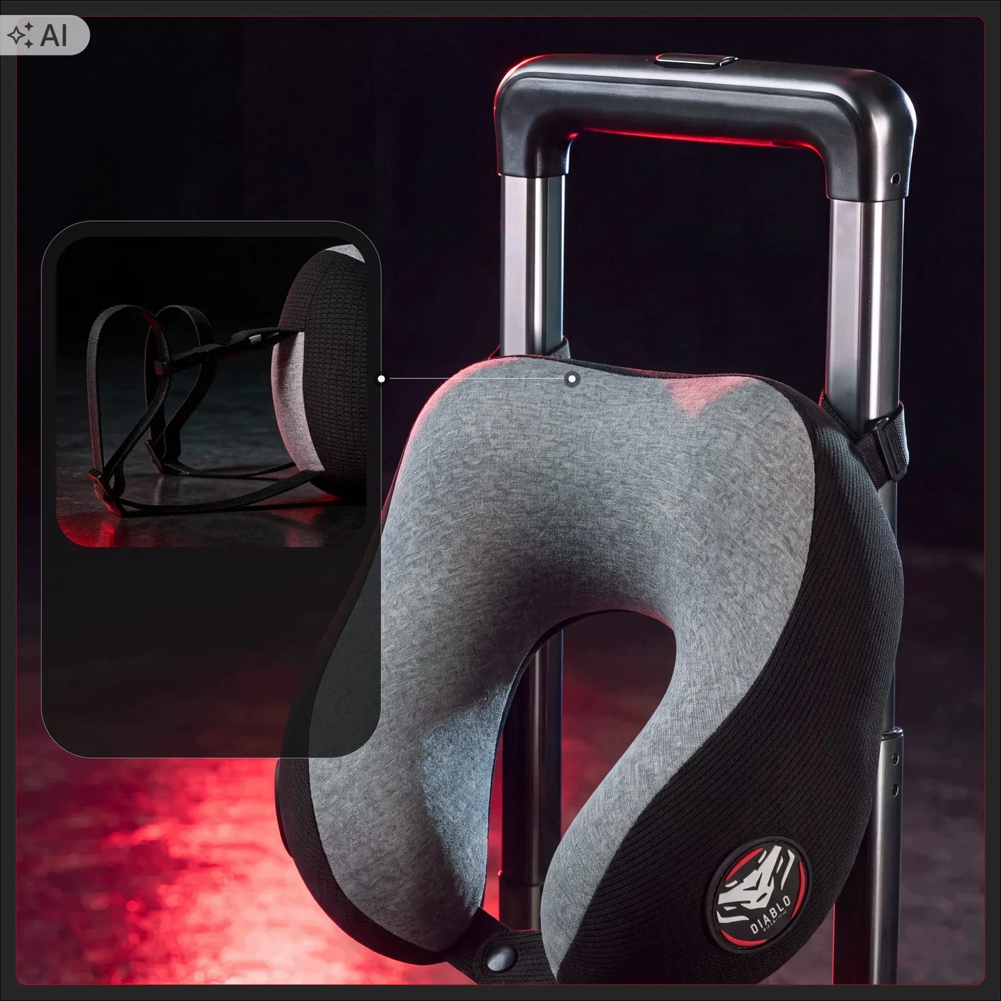 Kelioninė kaklo pagalvė lėktuvui pilka-juoda Diablo TRAVEL PILLOW