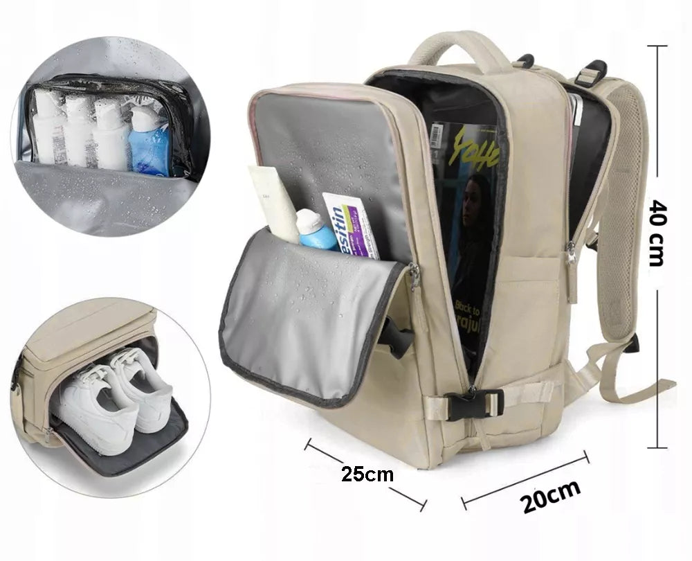 Kelioninė kuprinė 40×25×20, USB, vandeniui atspari, rankinis bagažas Ryanair/Wizzair