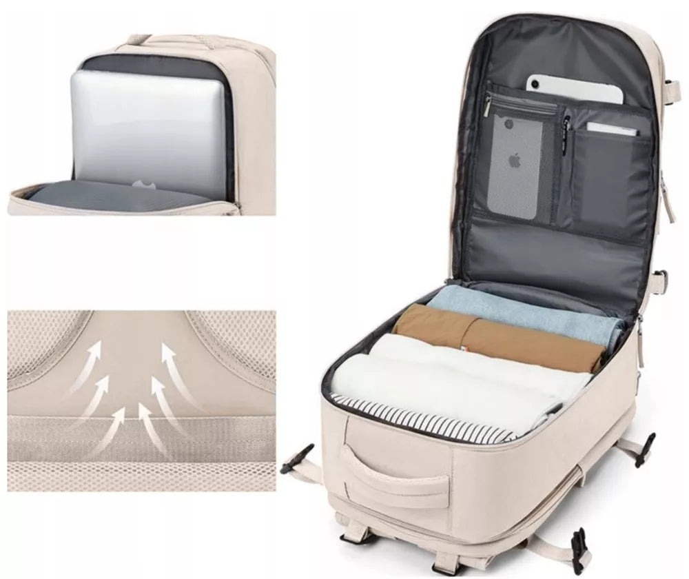 Kelioninė kuprinė 40×25×20, USB, vandeniui atspari, rankinis bagažas Ryanair/Wizzair
