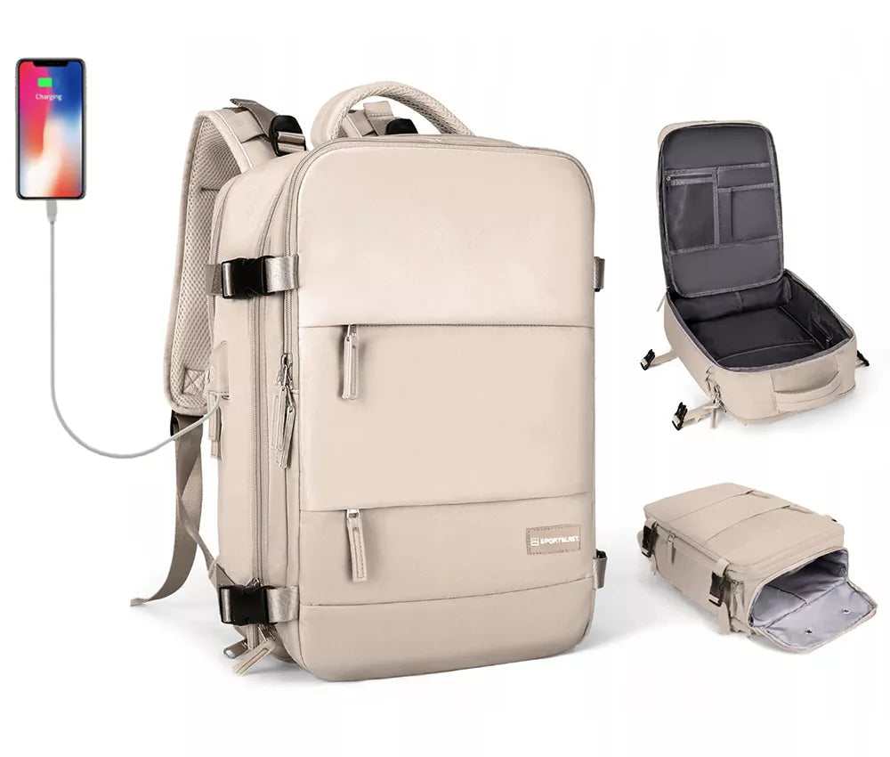 Kelioninė kuprinė 40×25×20, USB, vandeniui atspari, rankinis bagažas Ryanair/Wizzair