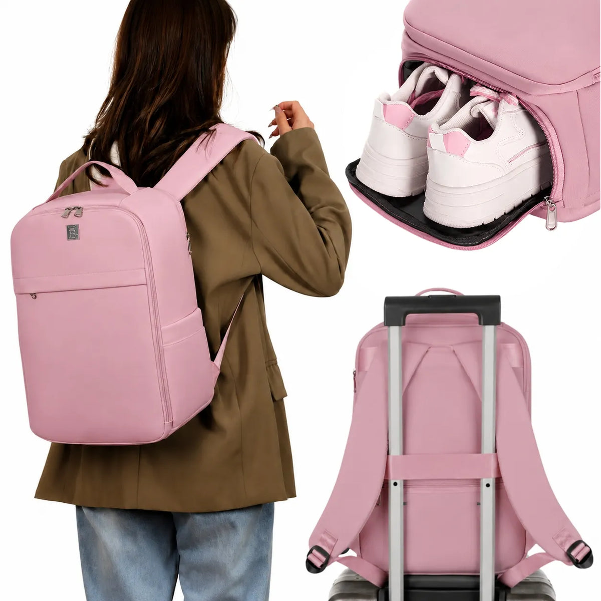 Kelioninė kuprinė lėktuvui 40x26x20 cm, rankinis bagažas Ryanair Wizz Air, rožinė