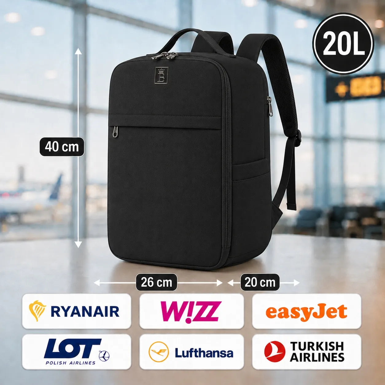 Kelioninė kuprinė lėktuvui 40x26x20 TVIRTA RYANAIR rankinis bagažas
