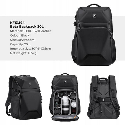 „K&F Concept“ fotografijos kuprinė „Beta Photography 20L“ fotoaparatui ir nešiojamajam kompiuteriui, su lietaus uždangalu