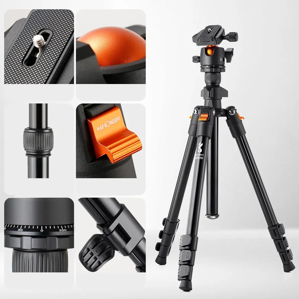K&F Concept fotografinis trikojis su 3D galvute ir telefono laikikliu