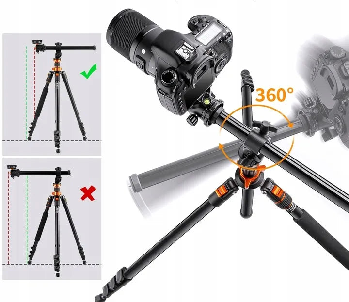 K&F Concept K234A7+FH-03 aliuminio ir magnio trikojis stovas, 231 cm, su horizontalia kolona