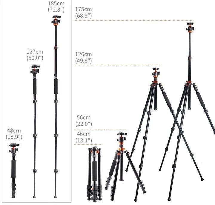 K&F Concept trikojis monopodas 177cm su K254A3 galvute