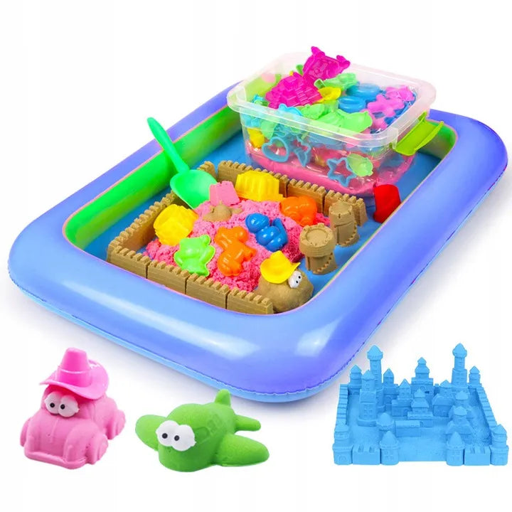 Kinetinio smėlio rinkinys Gordon Toys: įvairių spalvų smėlis, baseinėlis, formelės ir kastuvėlis