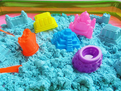 Kinetinio smėlio rinkinys Gordon Toys: įvairių spalvų smėlis, baseinėlis, formelės ir kastuvėlis