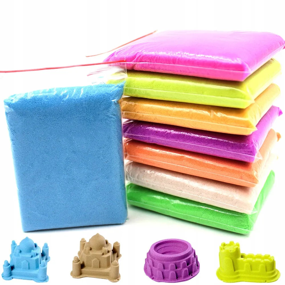 Kinetinio smėlio rinkinys Gordon Toys: įvairių spalvų smėlis, baseinėlis, formelės ir kastuvėlis