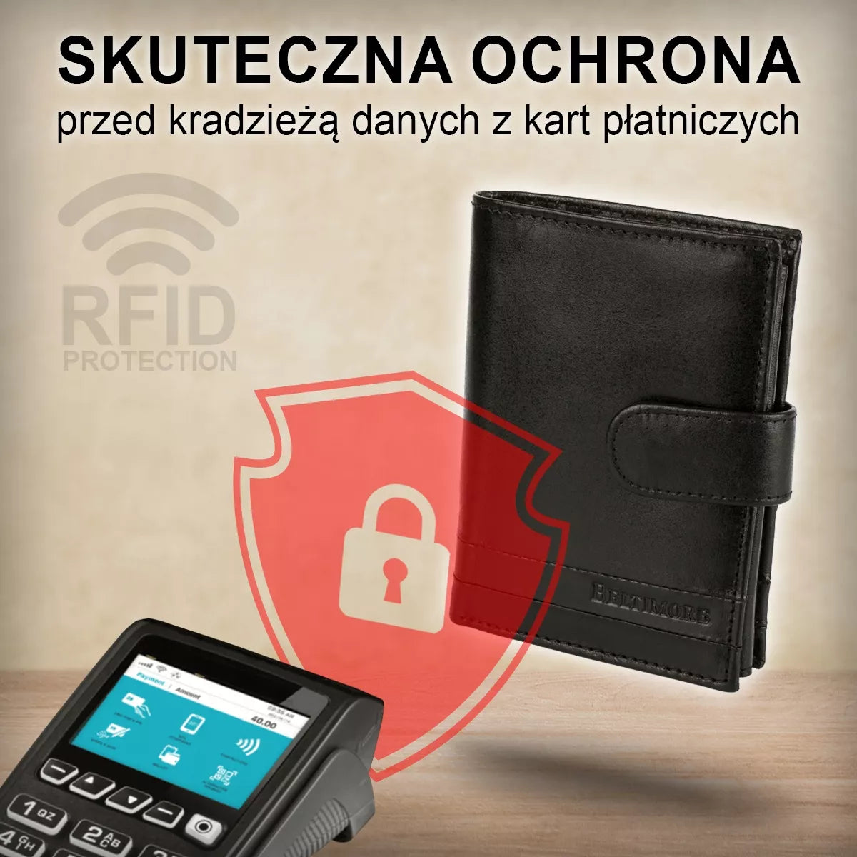 Klasikinė didelė horizontali vyriška odinė piniginė Beltimore juoda