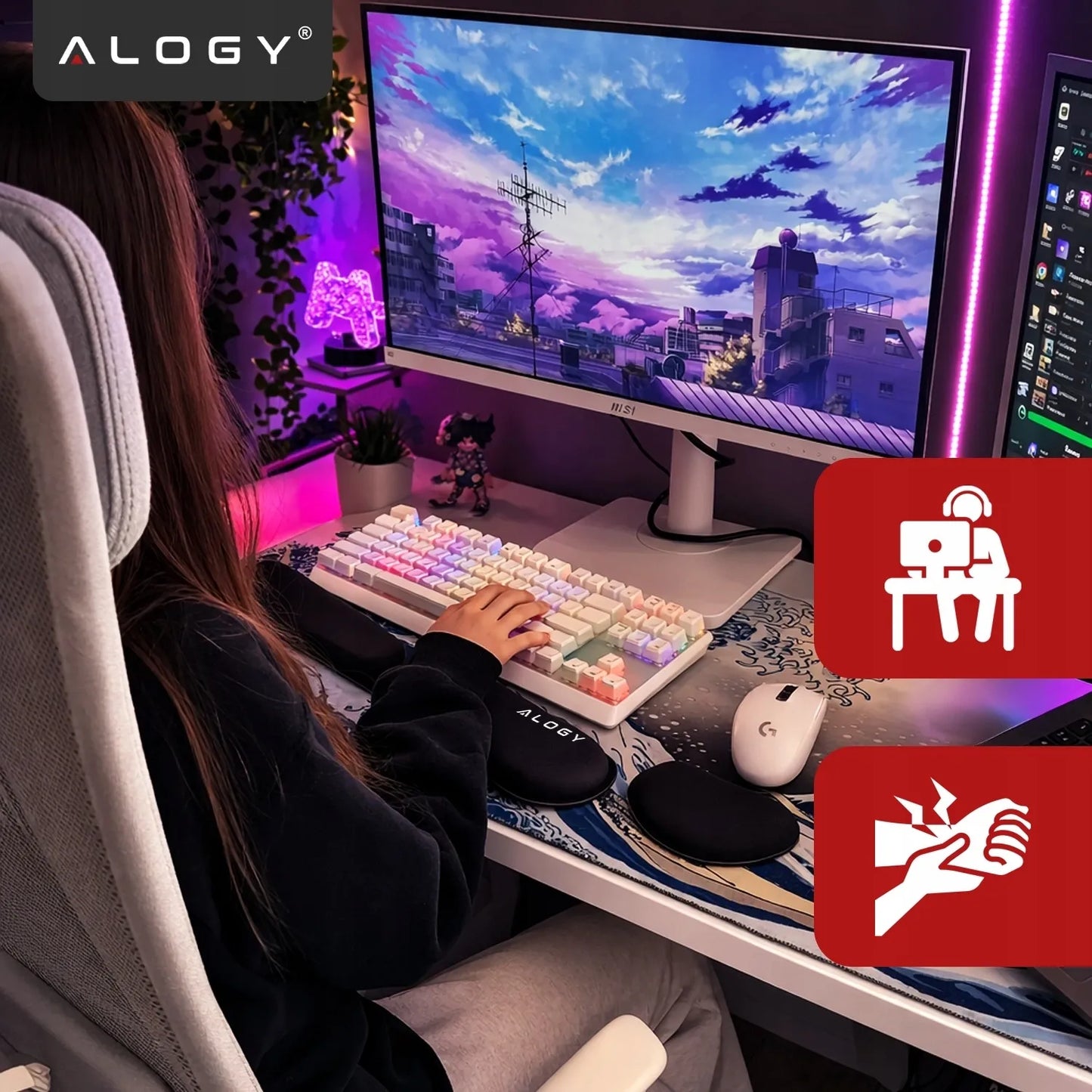 Klaviatūros ir riešo atrama, pelės kilimėlis, atminties putos, rinkinys 2 viename